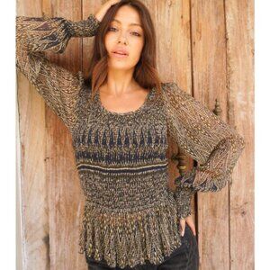 PANEROS Stella Top Olive Sustainable Ethical Brand Handmade Smocked Long Sleeve